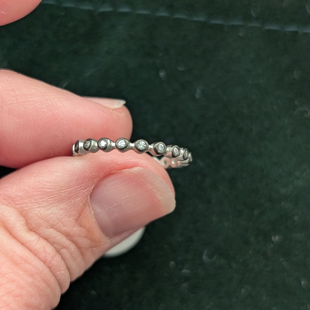 Freida Rothman Sterling Silver Bezel-Set Dot Diamond Stackable Ring - Silver